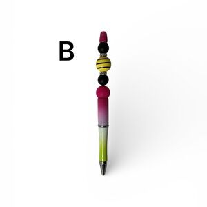 Handmade Beaded Pen – Pink & Green Ombre with Bee Accent